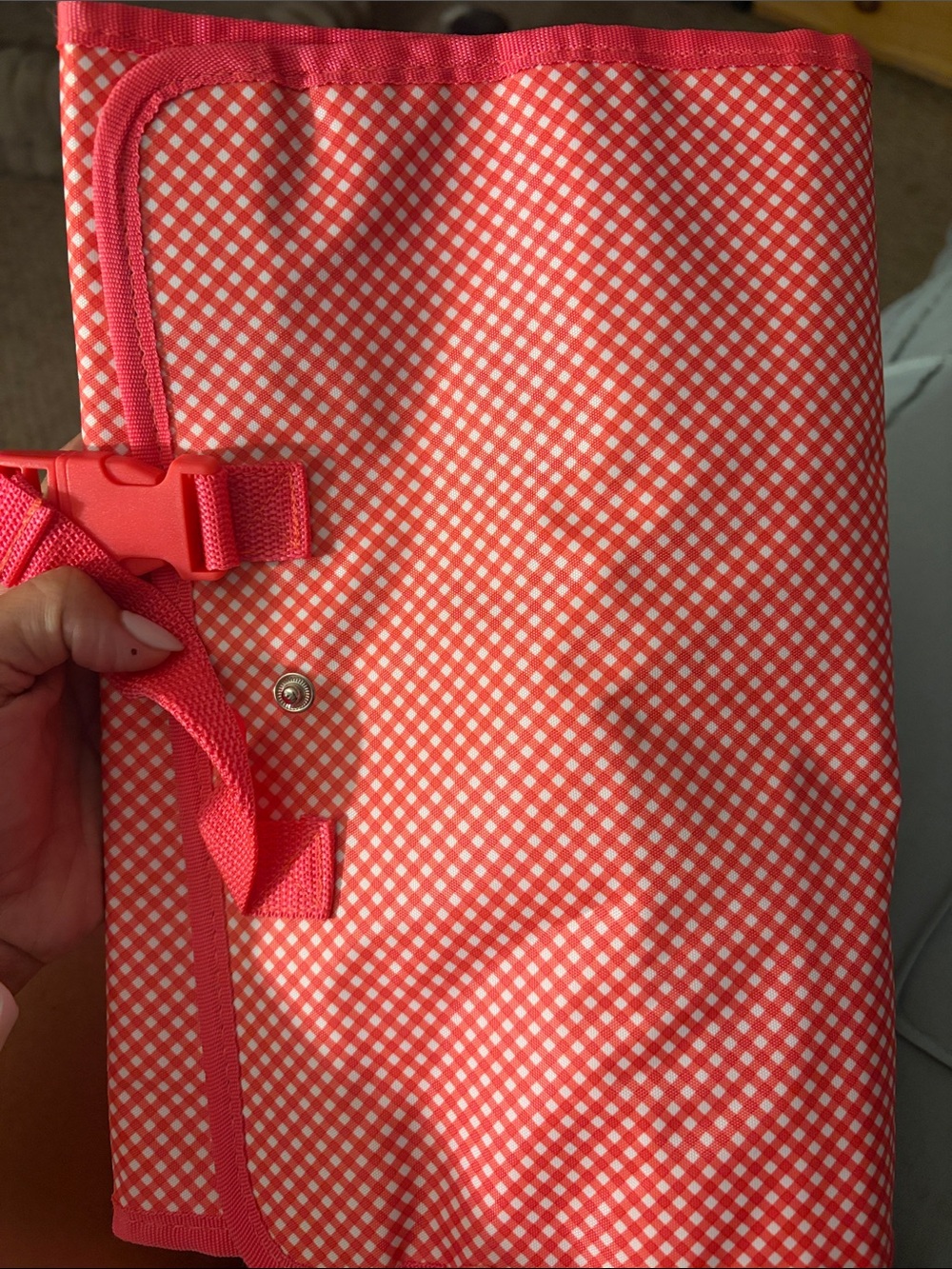 Thirty-One Pink Gingham Foldable Organizer Clutch Jewelery